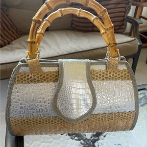 Elegant Silver and Tan Women's Handbag
